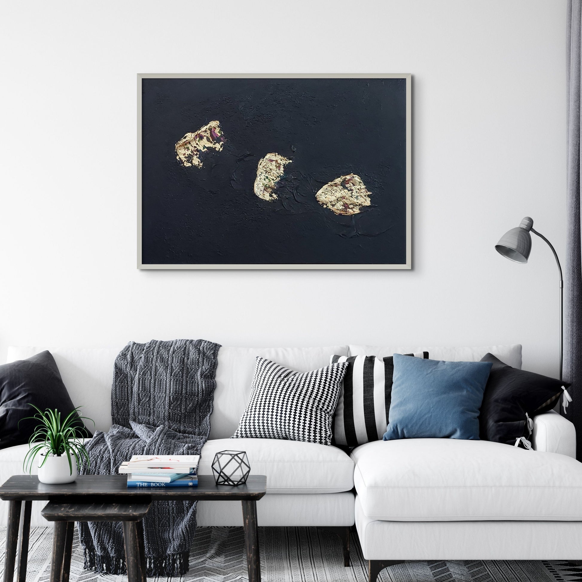 Black and multicolour acrylic canvas art with gold leaf