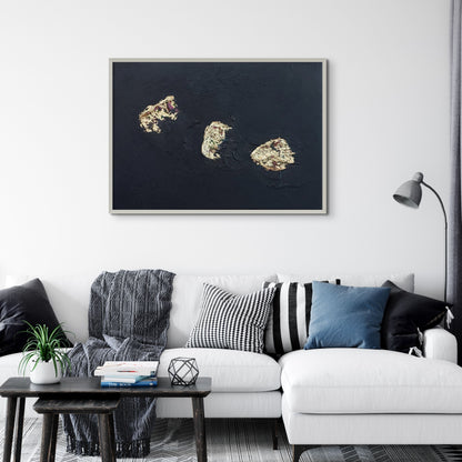 Black and multicolour acrylic canvas art with gold leaf